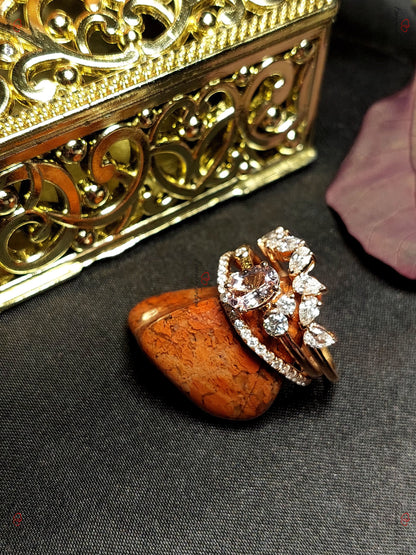Vintage Morganite Oval 1 Ct/5*7mm/ and Natural Diamond Engagement Wedding set, Rose Gold diamond cluster Bridal Women Ring Anniversary Gift.