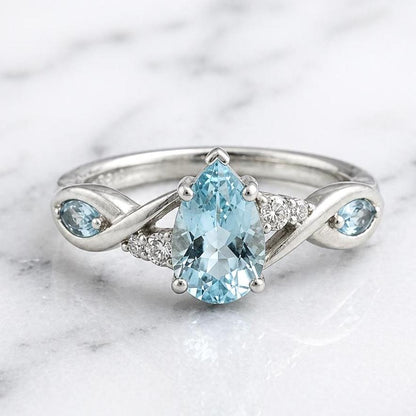 2 Ct Pear Lab Diamond, Aquamarine Engagement Ring