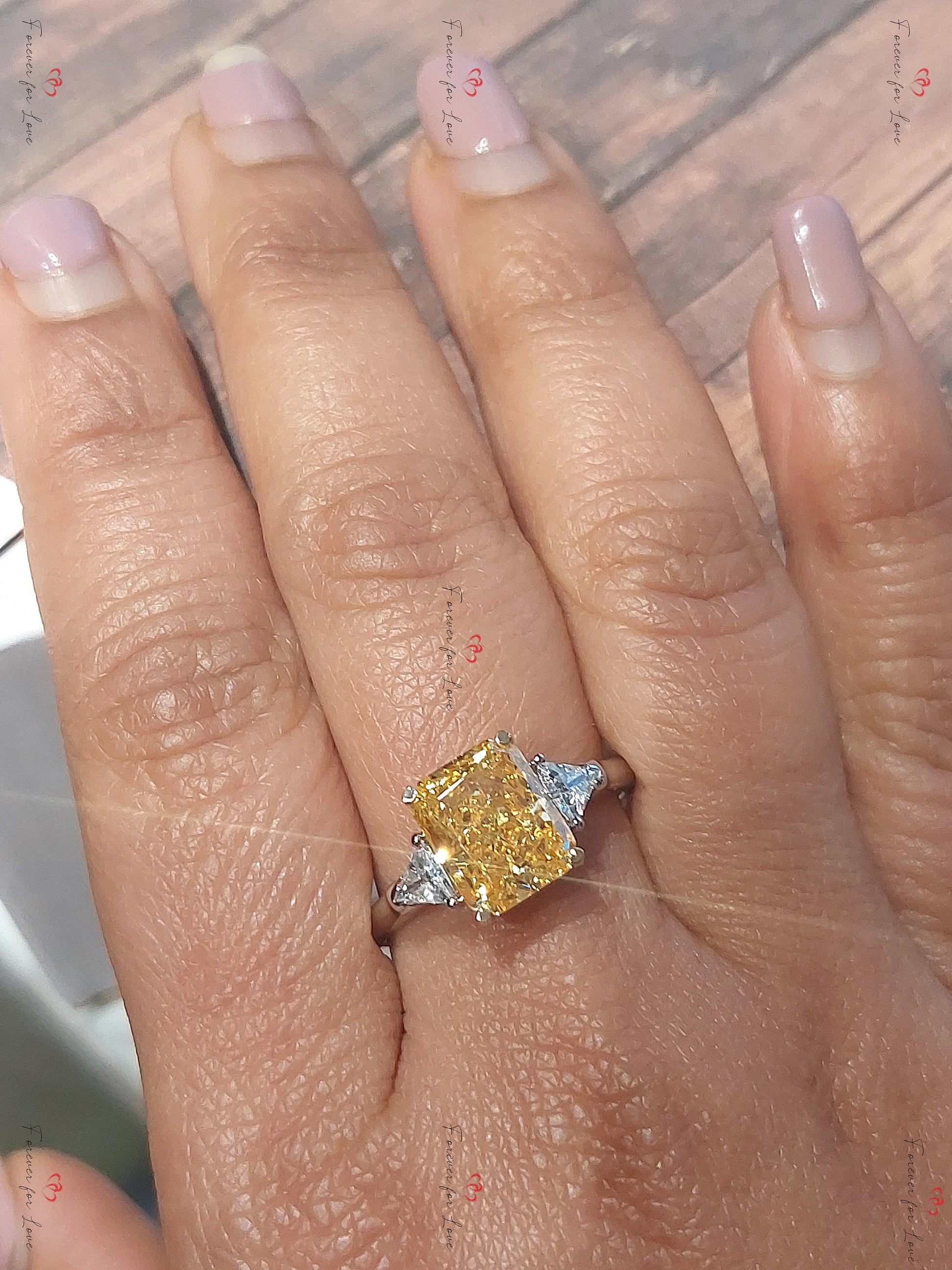 4 Ct Cushion Lab Diamond Three Stone Engagement Ring