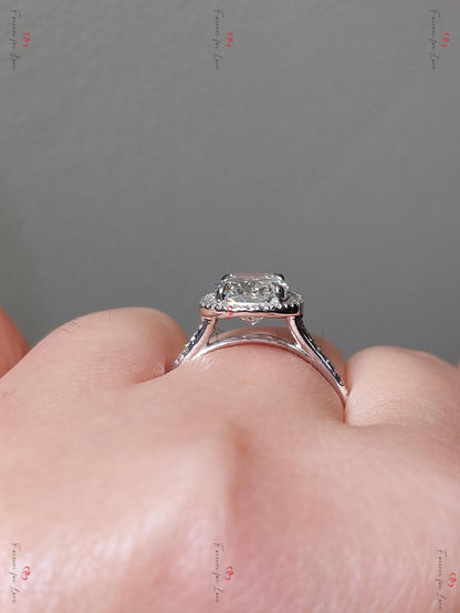 3.5 Ct IGI Certified Cushion Lab Diamond Hidden Halo Engagement Ring