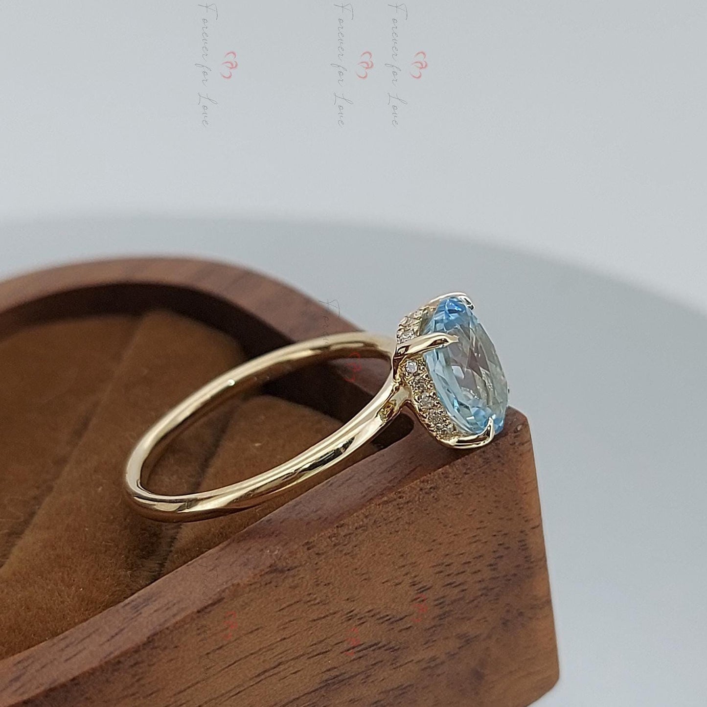 1 Ct Oval Aquamarine Solitaire Engagement Ring Oval cut 1Ct Natural Aquamarine engagement ring in 935 Argentium Silver — custom handcrafted by Forever For Love
