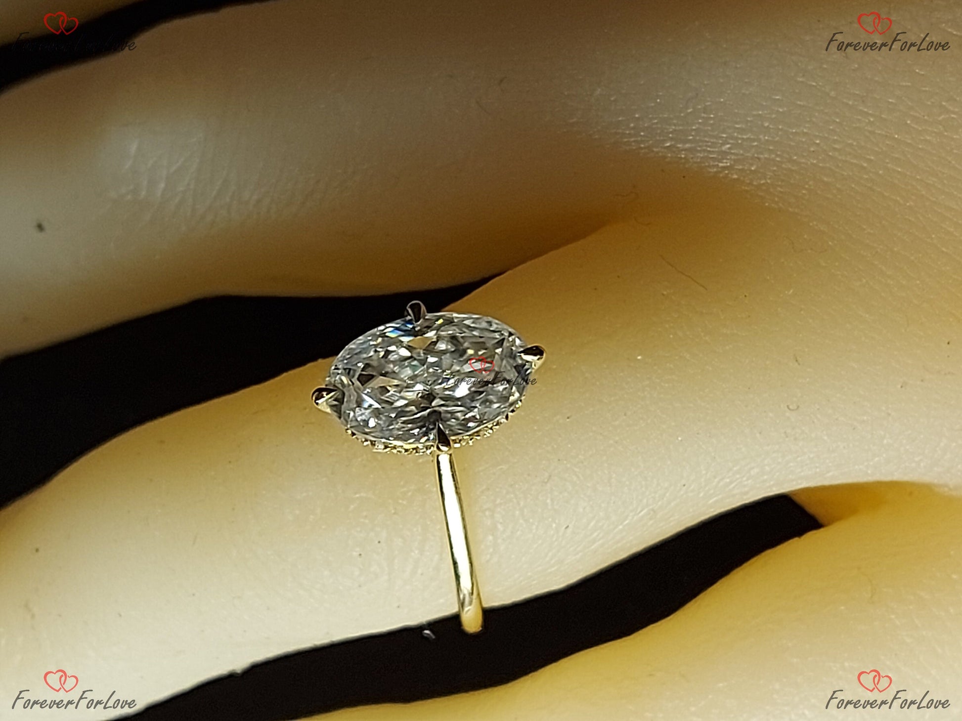 Oval Diamond, Moissanite Hidden Halo Engagement Ring