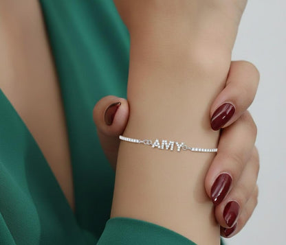 Diamond Name Bracelet, 14k Gold Bracelet, Diamond Initial Bracelet, Paperclip Chain, 14k Solid Yellow, White Gold, Customised Bracelet