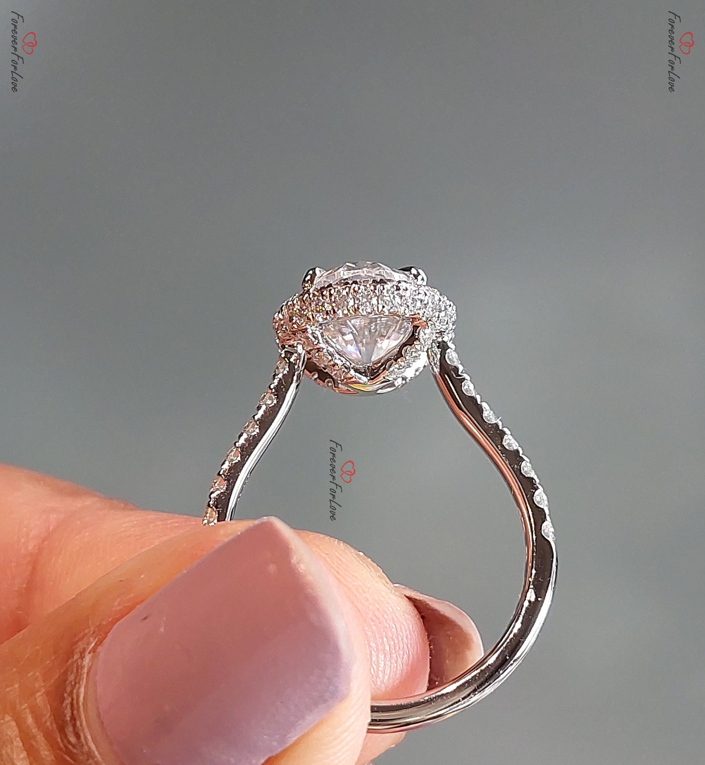 2 Ct Oval Diamond, Moissanite Halo Engagement Ring Oval cut 1Ct Moissanite Brilliant Cut engagement ring in 935 Argentium Silver — custom handcrafted by Forever For Love