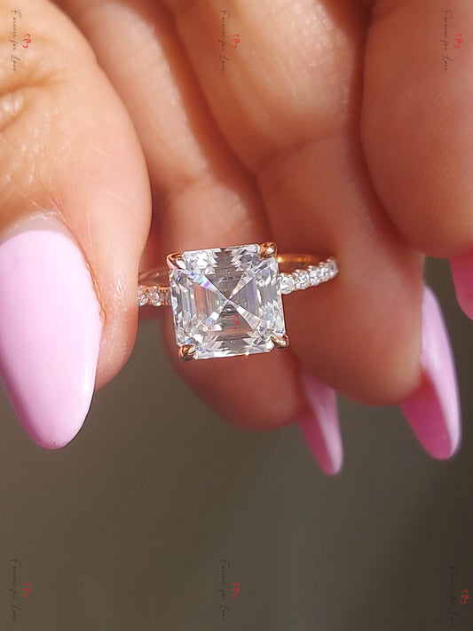 3 Ct Asscher Moissanite Engagement Ring