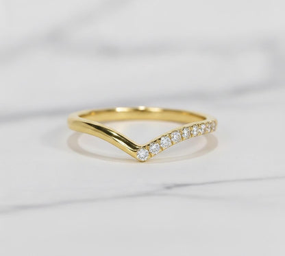 Dainty Stackable V Shaped Ring Chevron Contoured Wave Ring Curved Lab Grown Diamond Band Matching Wedding Band Tiny Diamond Engagement Ring