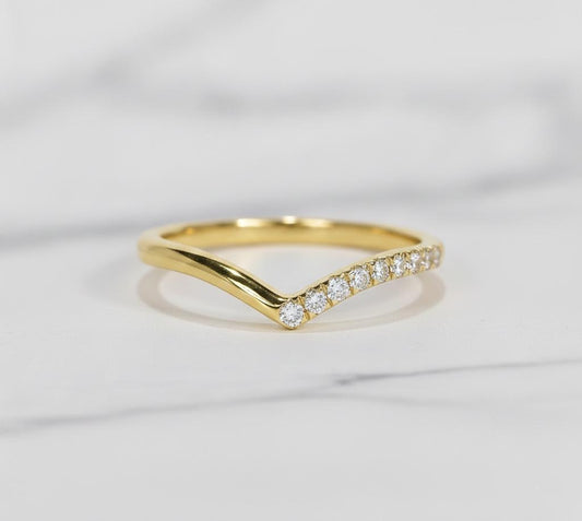 Dainty Stackable V Shaped Ring Chevron Contoured Wave Ring Curved Lab Grown Diamond Band Matching Wedding Band Tiny Diamond Engagement Ring