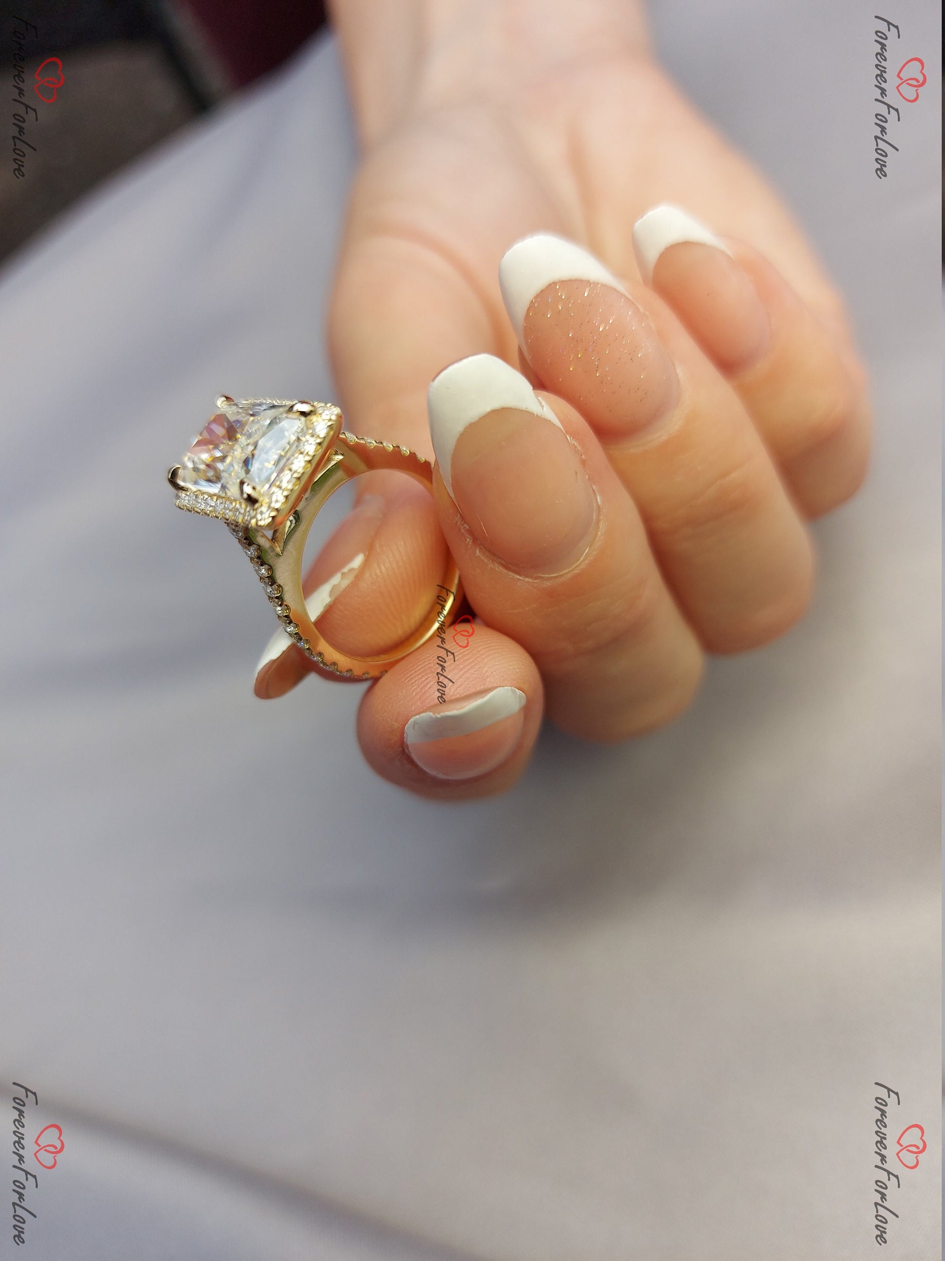 Radiant Moissanite Halo Engagement Ring