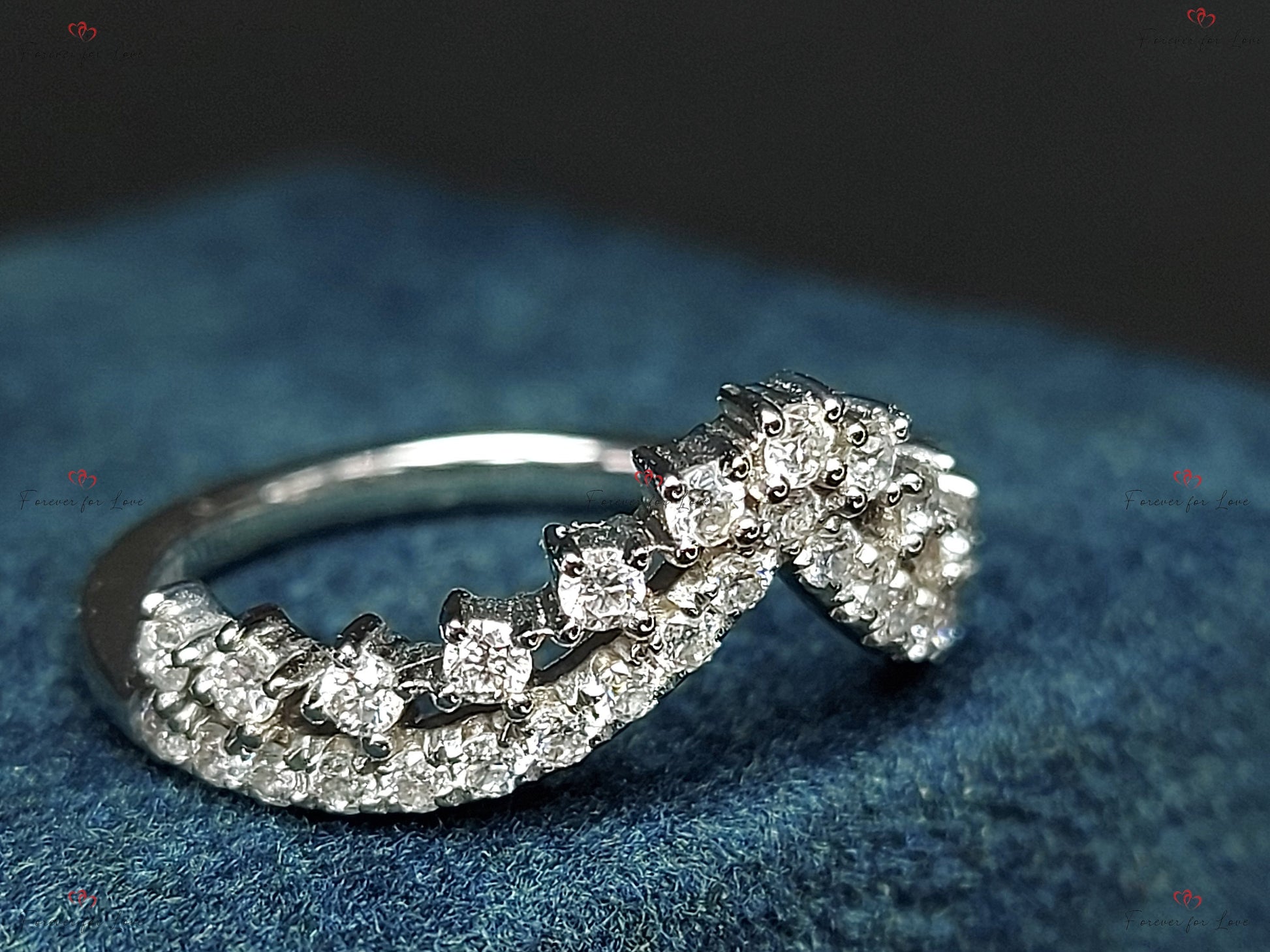 Crown Diamond Half Eternity Ring / 18k Half Eternity Diamond Wedding Band for Women Pave Set Stacking Ring / Real Genuine Natural Diamonds