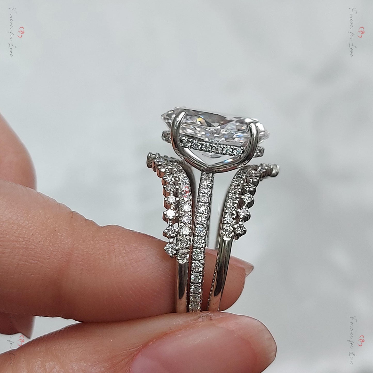 6 Ct Oval Hidden Halo Engagement Ring Oval cut Moissanite Brilliant Cut engagement ring in 935 Argentium Silver — custom handcrafted by Forever For Love