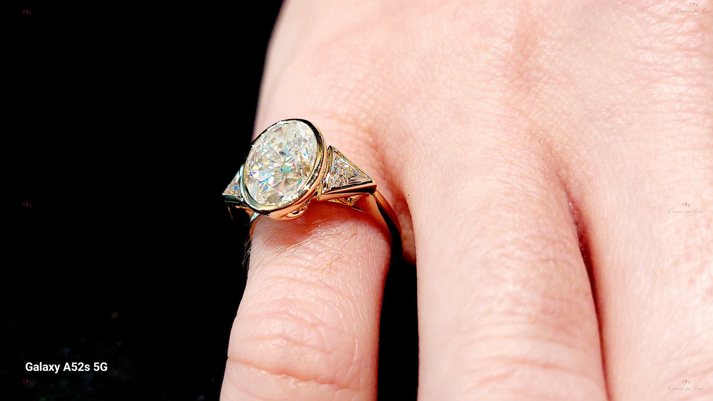 4 Ct Oval Diamond, Moissanite Solitaire Engagement Ring Oval cut Moissanite engagement ring in Gold or Platinum — custom handcrafted by Forever For Love