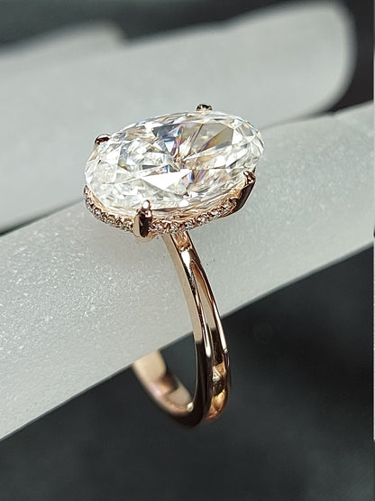 Oval Diamond, Moissanite Hidden Halo Engagement Ring
