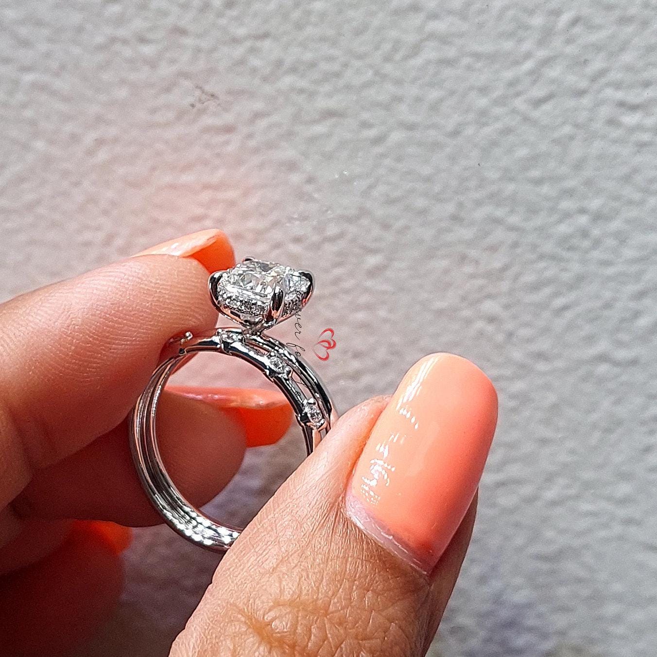 2 Ct Cushion Lab Diamond Eternity Band Cushion cut Moissanite Brilliant Cut engagement ring in 935 Argentium Silver — custom handcrafted by Forever For Love