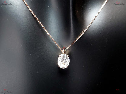 Collier ovale en moissanite, or rose 14 carats, pendentif minimaliste délicat en moissanite, collier alternatif en diamant pour femme, cadeau spécial pour elle.