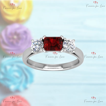 Diamond, Ruby Three Stone Engagement Ring