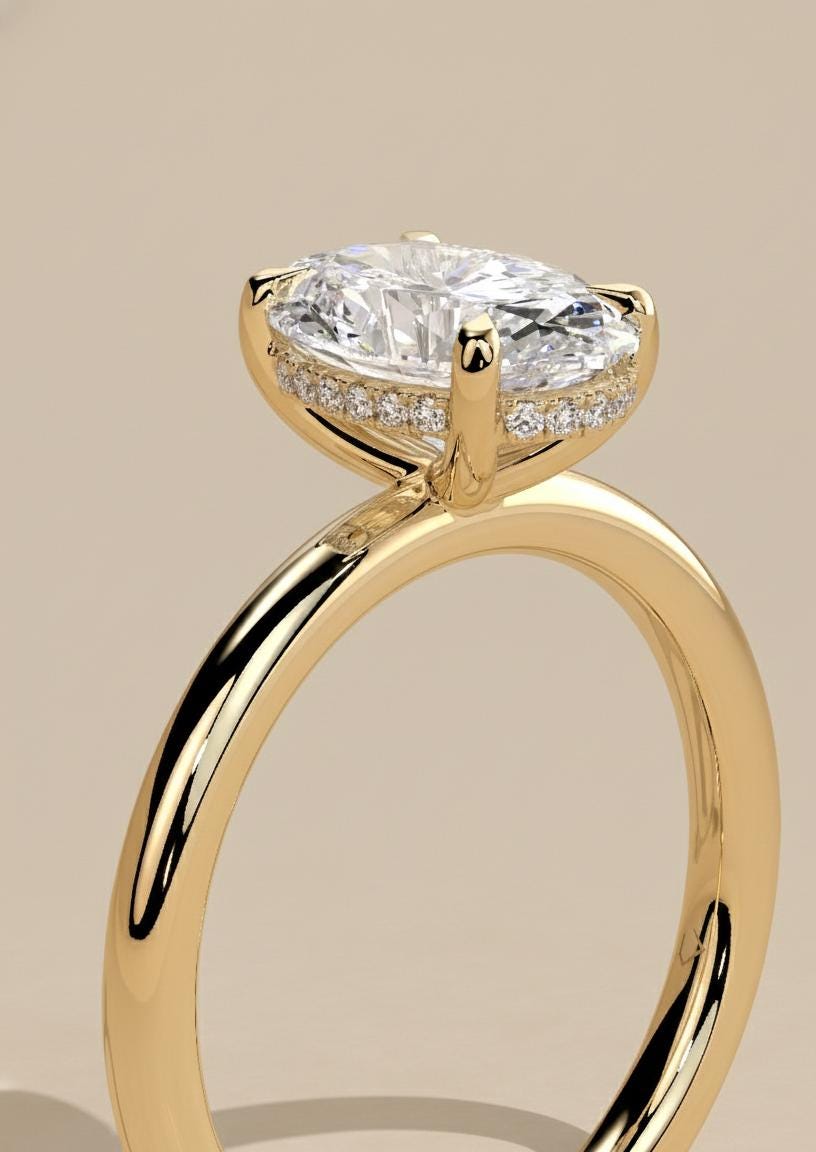 2,8 Karat ovaler Moissanit-Verlobungsring mit verstecktem Halo Oval cut Moissanite engagement ring in 935er Argentium Silber — custom handcrafted by Forever For Love