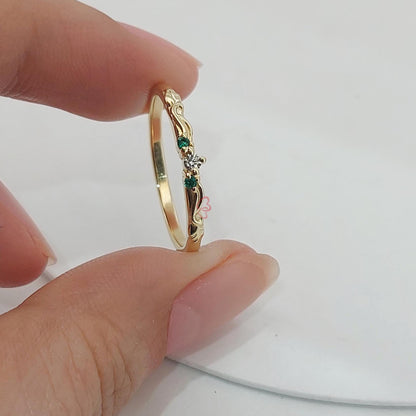 Diamond, Emerald Wedding Band
