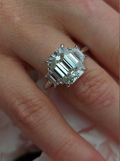 Emerald Moissanite Three Stone Engagement Ring