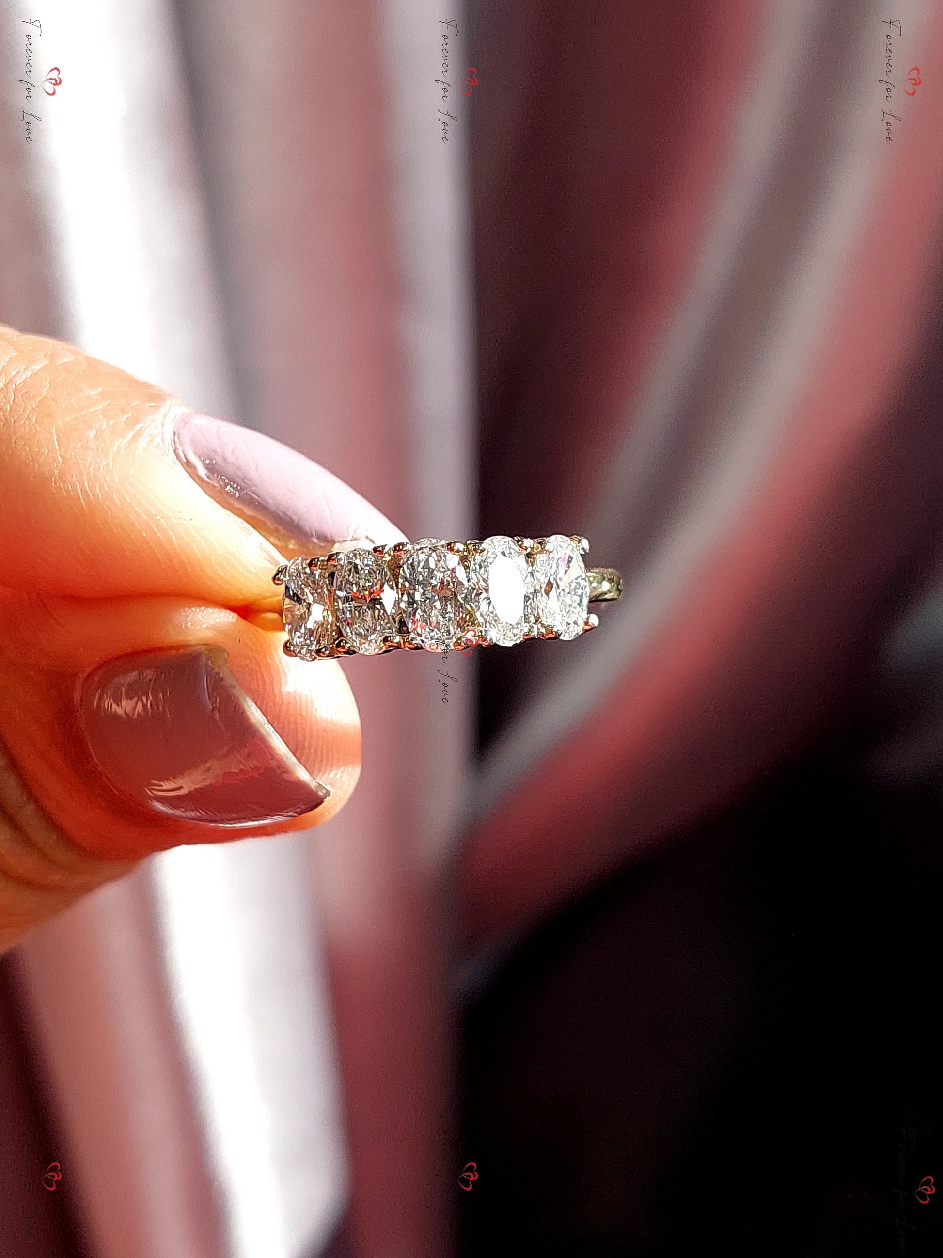 Oval Lab Diamond Half Eternity Band