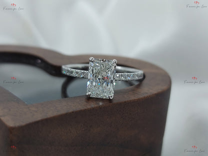 1.5 Ct IGI Certified Radiant Lab Diamond Hidden Halo Engagement Ring