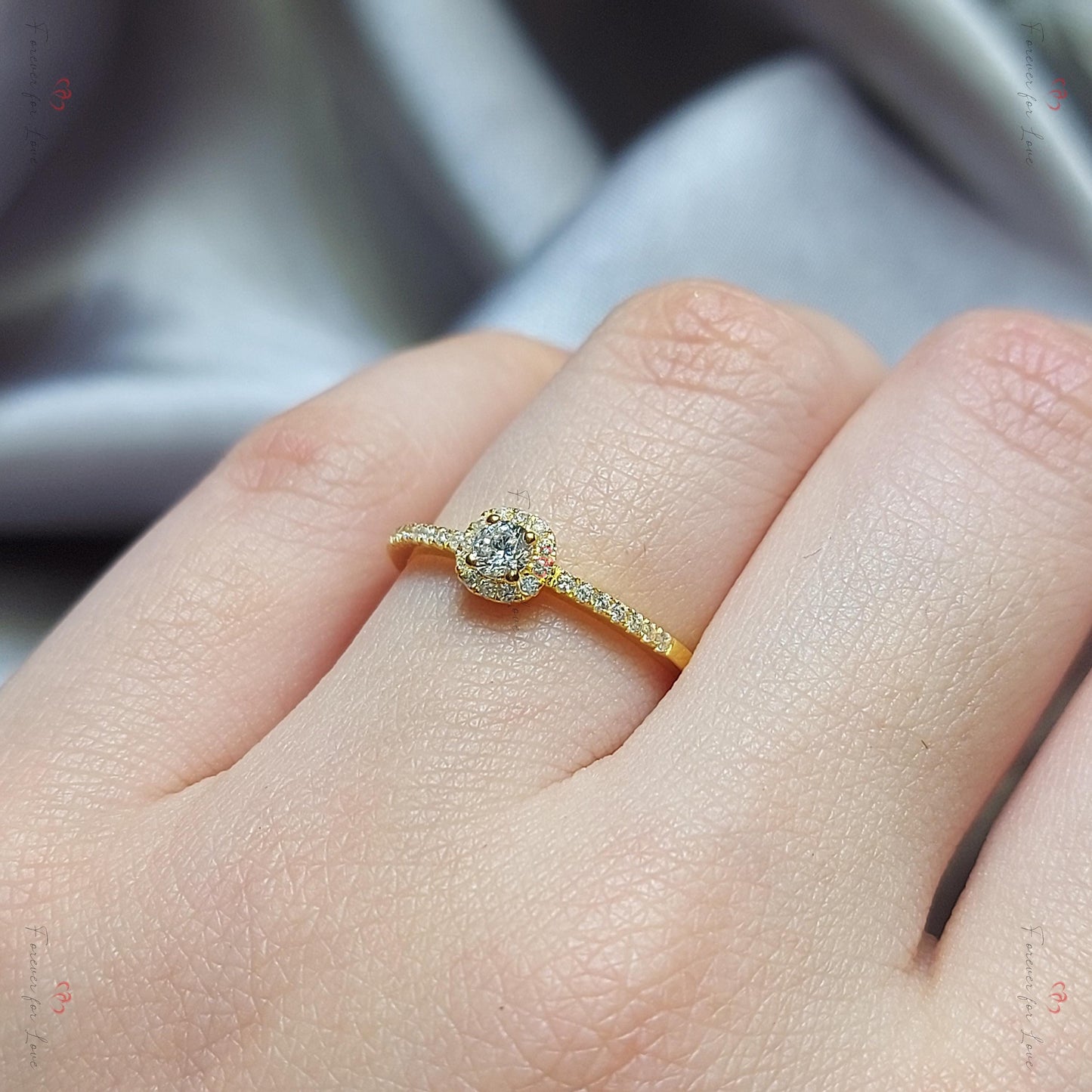 Round Natural Diamond Halo Engagement Ring Round cut 1Ct Moissanite Brilliant Cut engagement ring in 935 Argentium Silver — custom handcrafted by Forever For Love