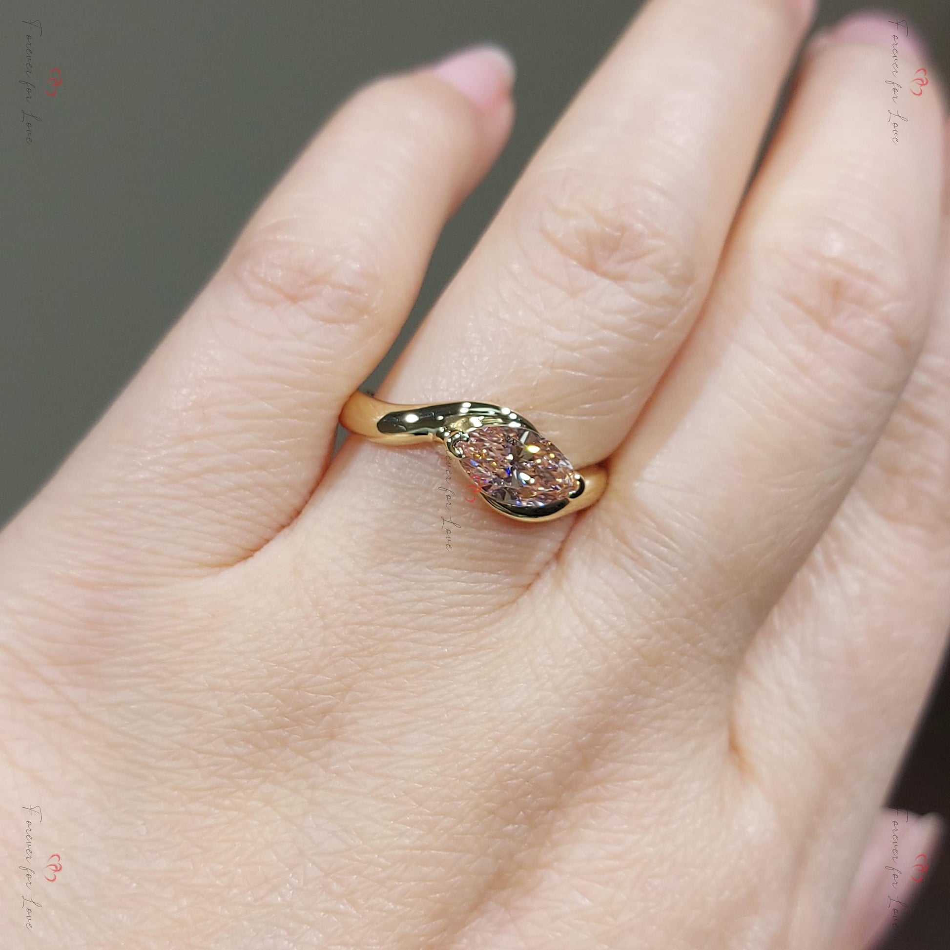 1.5 Ct Marquise Pink Lab Diamond Engagement Ring