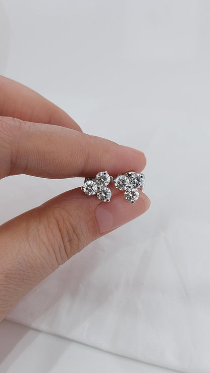 Ohrstecker aus 14 Karat Gold und Diamanten, 4 mm Diamant-Cluster-Ohrring mit Sicherheitsverschluss, Paar Ohrringe aus 14 Karat Rosé-, Weiß- und Gelbgold.