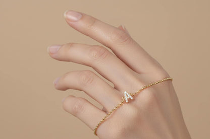 14K Gold Buchstabenarmband, Diamant Buchstabenarmband, Diamantanhänger, Buchstabenarmband, Massivgold, Initialenschmuck, Personalisiertes Geschenk
