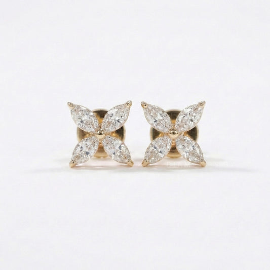 14k Gold Marquise cut Flower Diamond Earrings , Lab Diamond Studs, Lab Grown Diamond, Solid Gold Studs, Flower Earrings, Perfect Gift