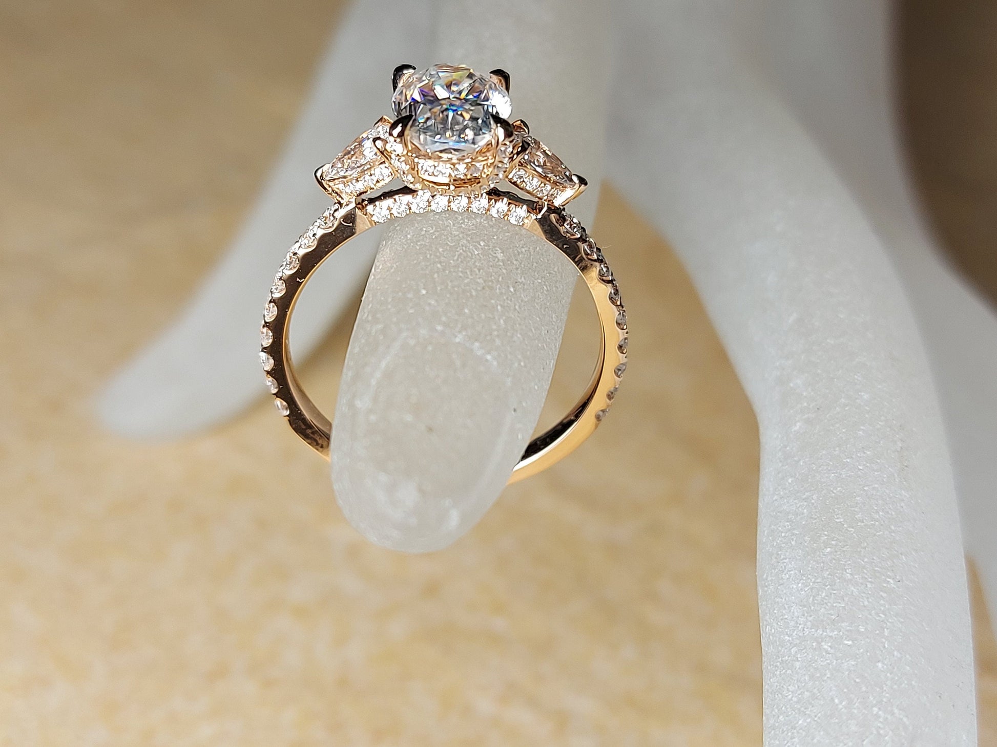 1.5 Ct Oval Diamond, Moissanite Three Stone Engagement Ring
