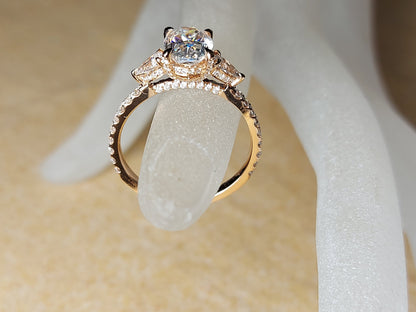1.5 Ct Oval Diamond, Moissanite Three Stone Engagement Ring