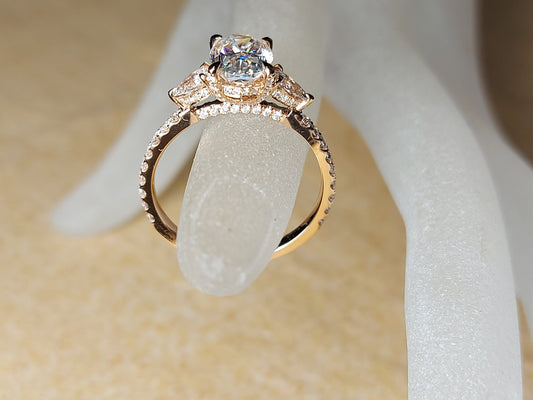1.5 Ct Oval Diamond, Moissanite Three Stone Engagement Ring