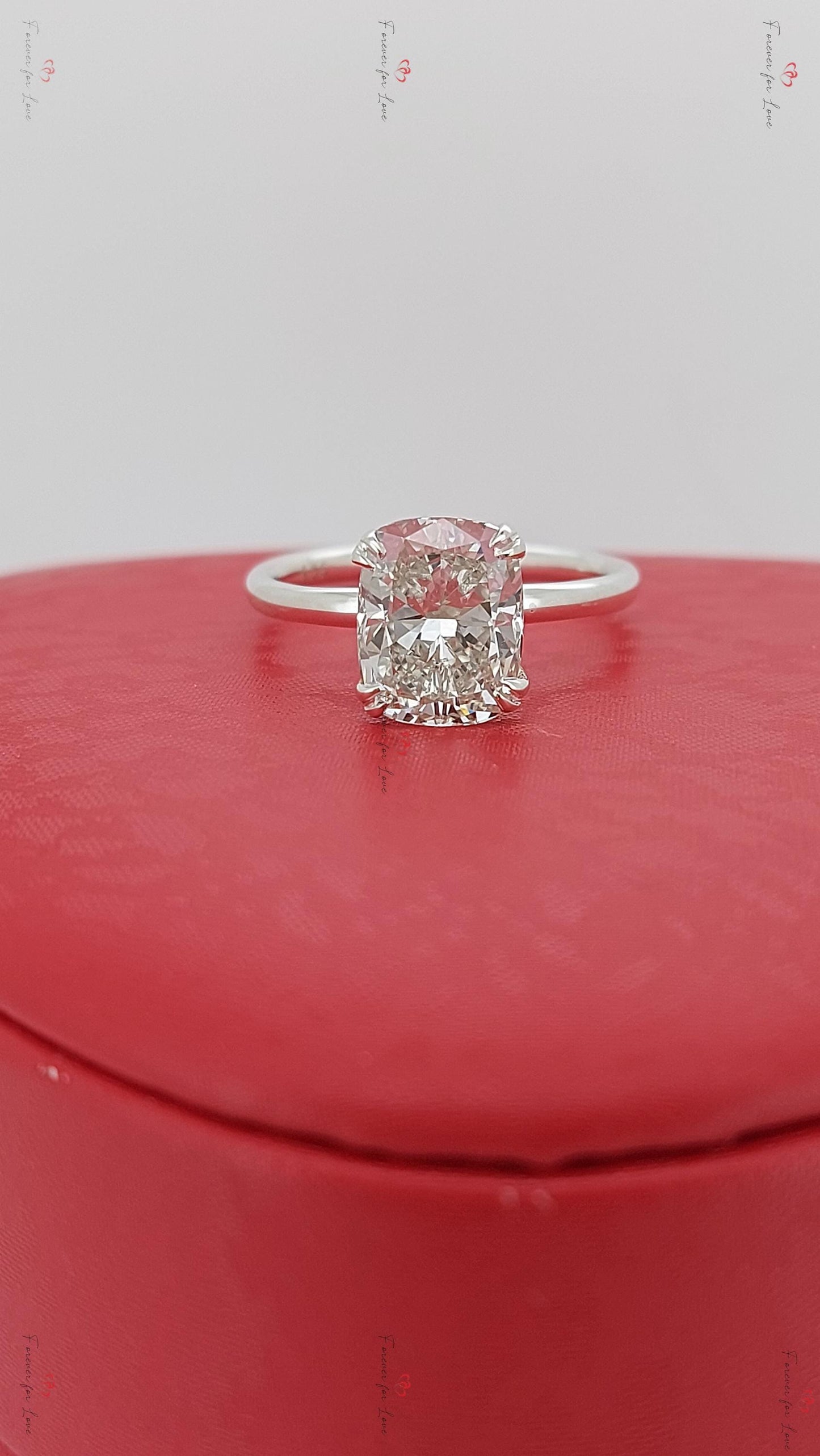 3 Ct IGI Certified Cushion Lab Diamond Double Prong Engagement Ring Cushion cut 1Ct Moissanite Brilliant Cut engagement ring in 935 Argentium Silver — custom handcrafted by Forever For Love