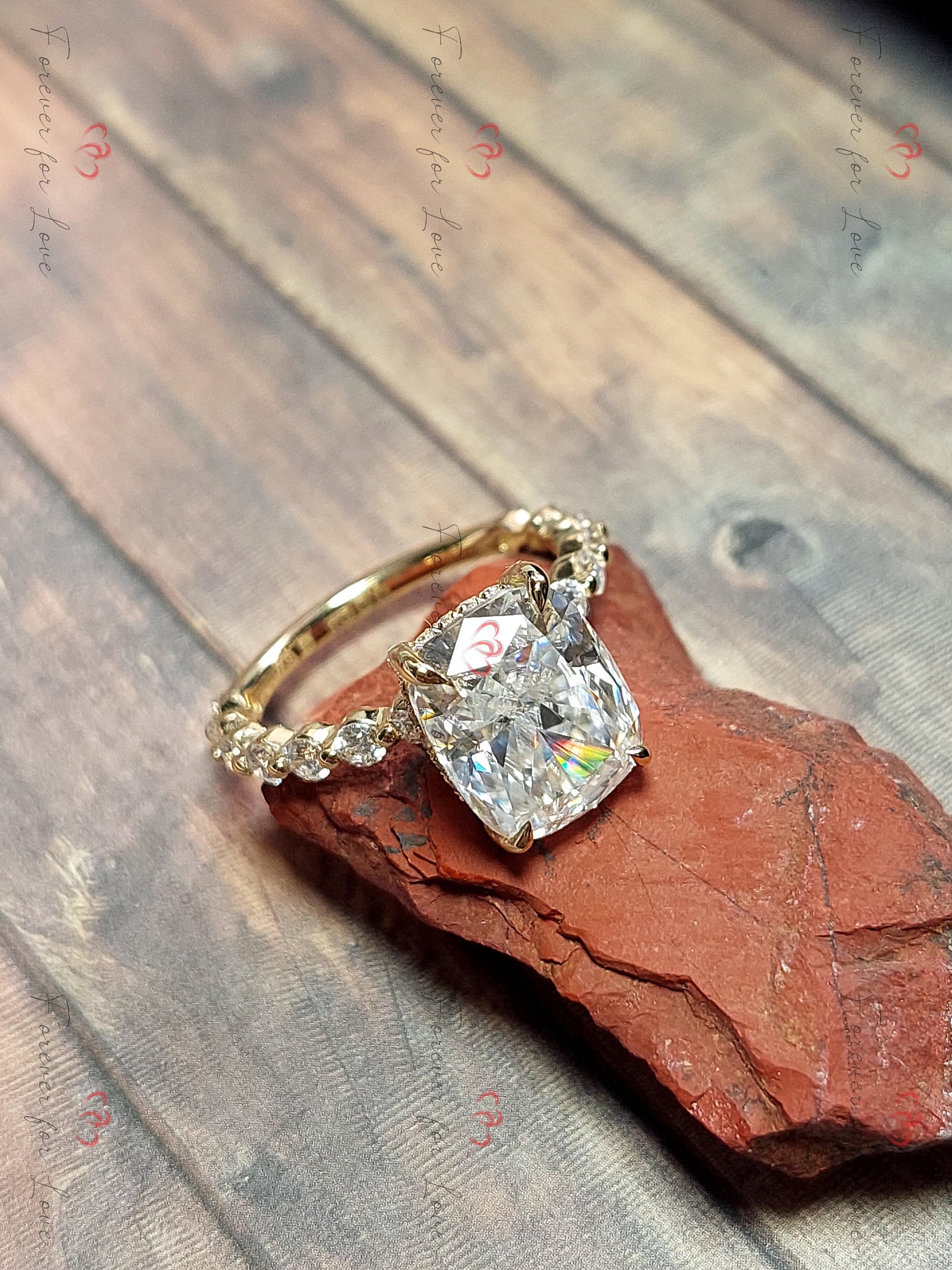 Cushion Cut Moissanite Engagement Ring, 4 ct Moissanite Ring Pave Diamond Ring, Engagement Ring Proposal Promise ring for her.