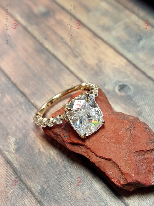Cushion Cut Moissanite Engagement Ring, 4 ct Moissanite Ring Pave Diamond Ring, Engagement Ring Proposal Promise ring for her.