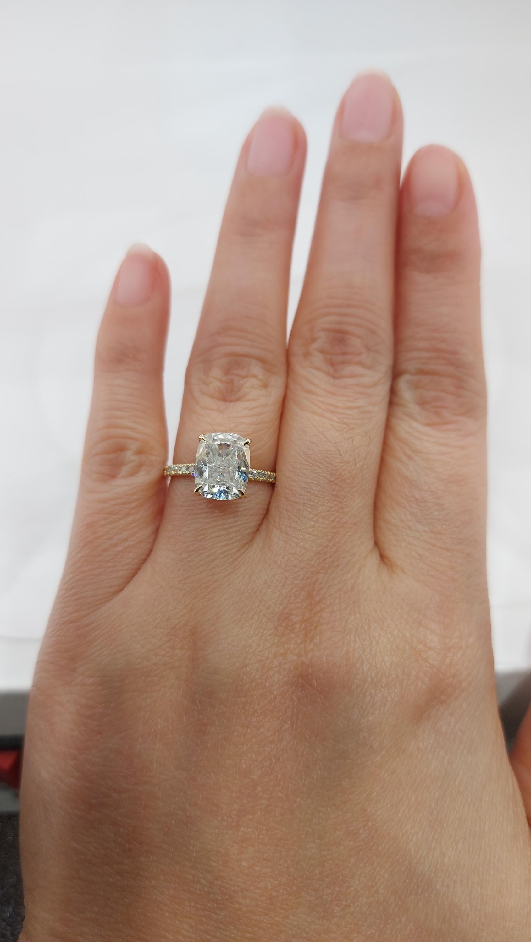 Cushion Moissanite Hidden Halo Engagement Ring