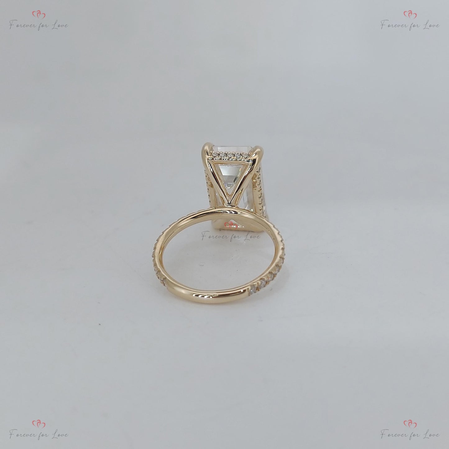 5 Ct Emerald Cut Lab Diamond & Moissanite Halo Engagement Ring Emerald cut 1Ct Moissanite Brilliant Cut engagement ring in 935 Argentium Silver — custom handcrafted by Forever For Love