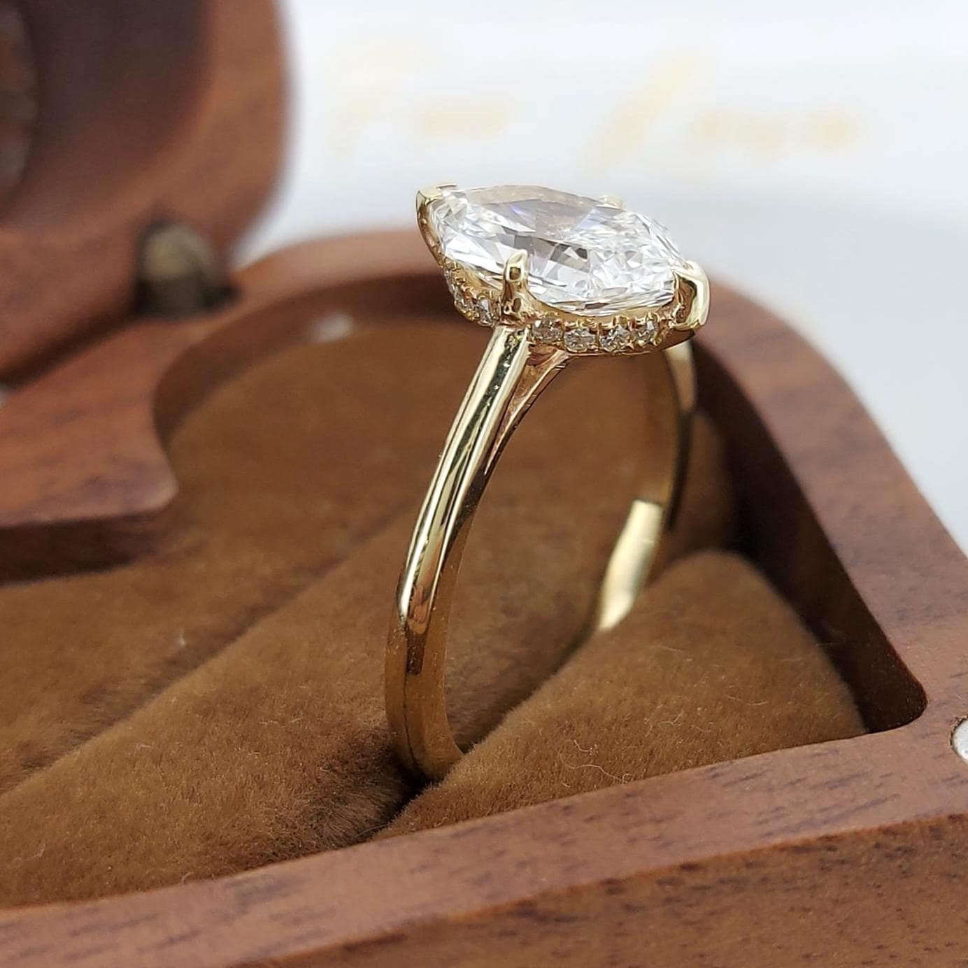 Marquise Diamond Engagement Ring Genuine Lab Grown Diamond With colored side stones Proposal Ring for Her Six Claw Prong Setting Ring Gift