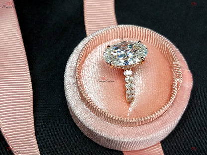 5 Ct Oval Diamond, Moissanite Hidden Halo Engagement Ring