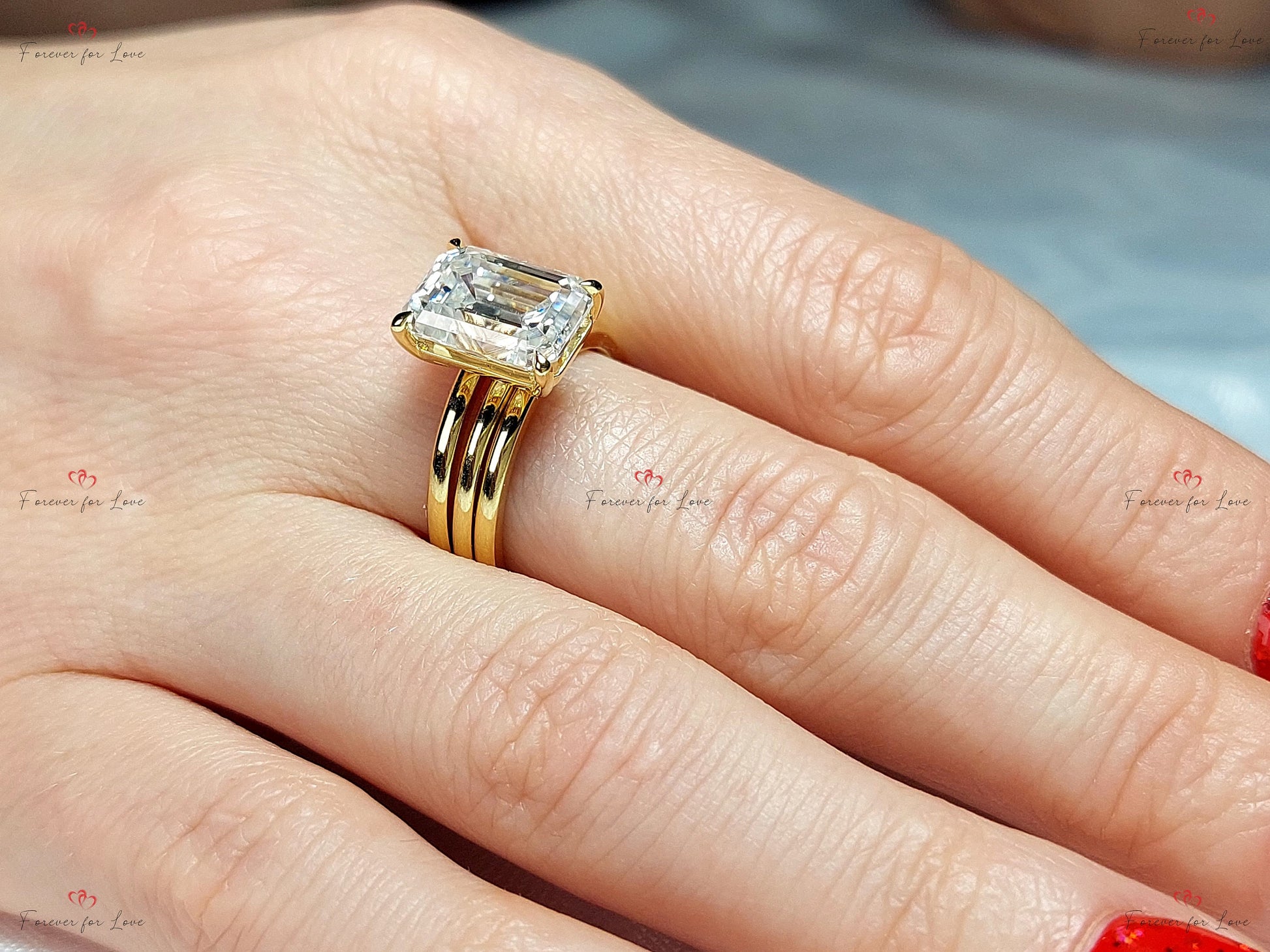 3 Ct Emerald Moissanite, Emerald Wedding Band