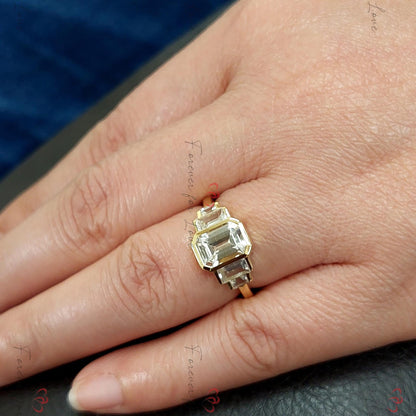 Baguette Natural Diamond, Sapphire Three Stone Engagement Ring