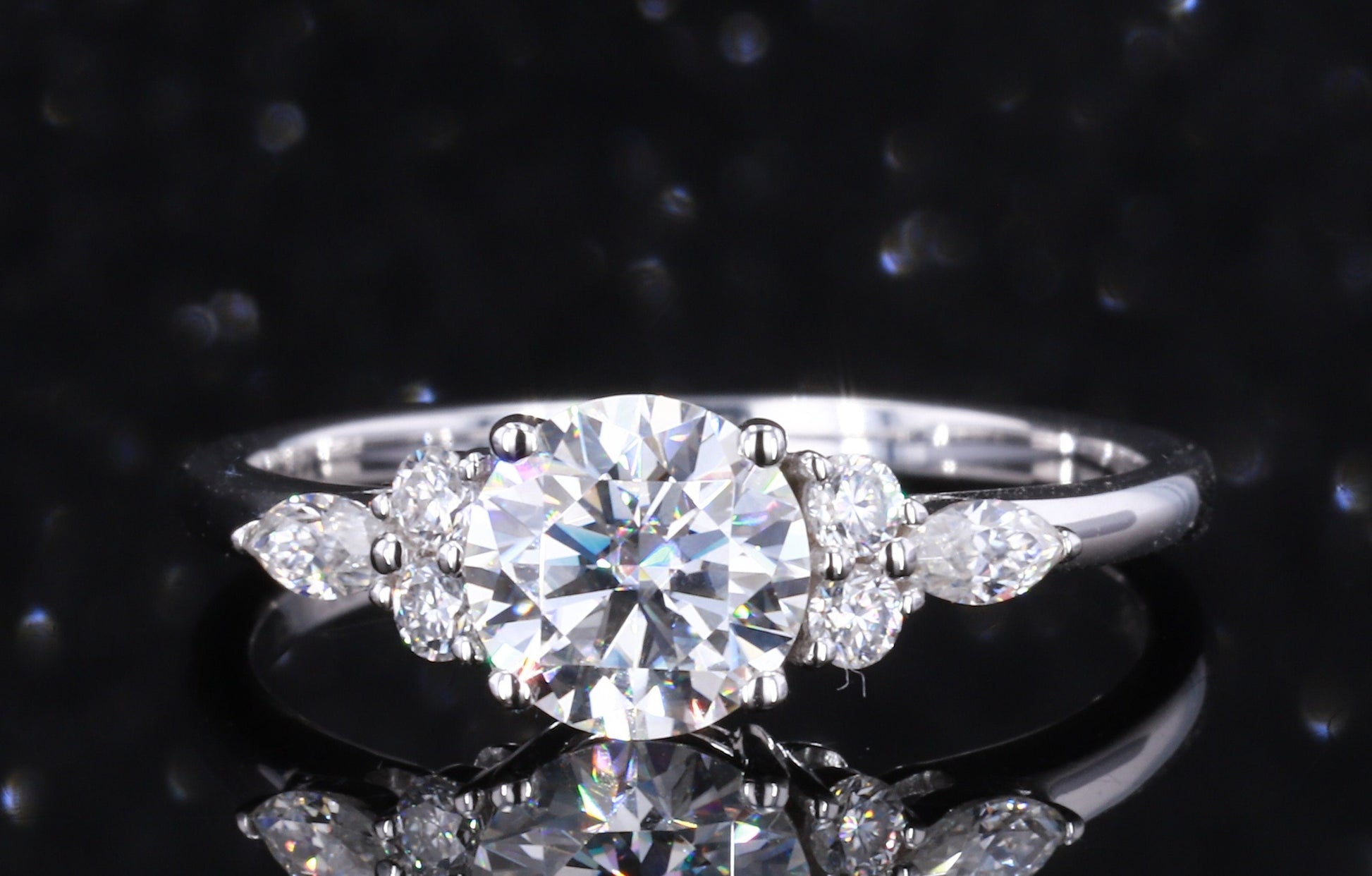 Marquise Natural Diamond Three Stone Engagement Ring