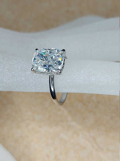 5 Ct Cushion Natural Diamond, Moissanite Hidden Halo Engagement Ring
