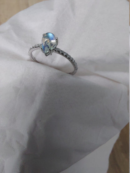 Pear Moissanite, Moonstone Engagement Ring
