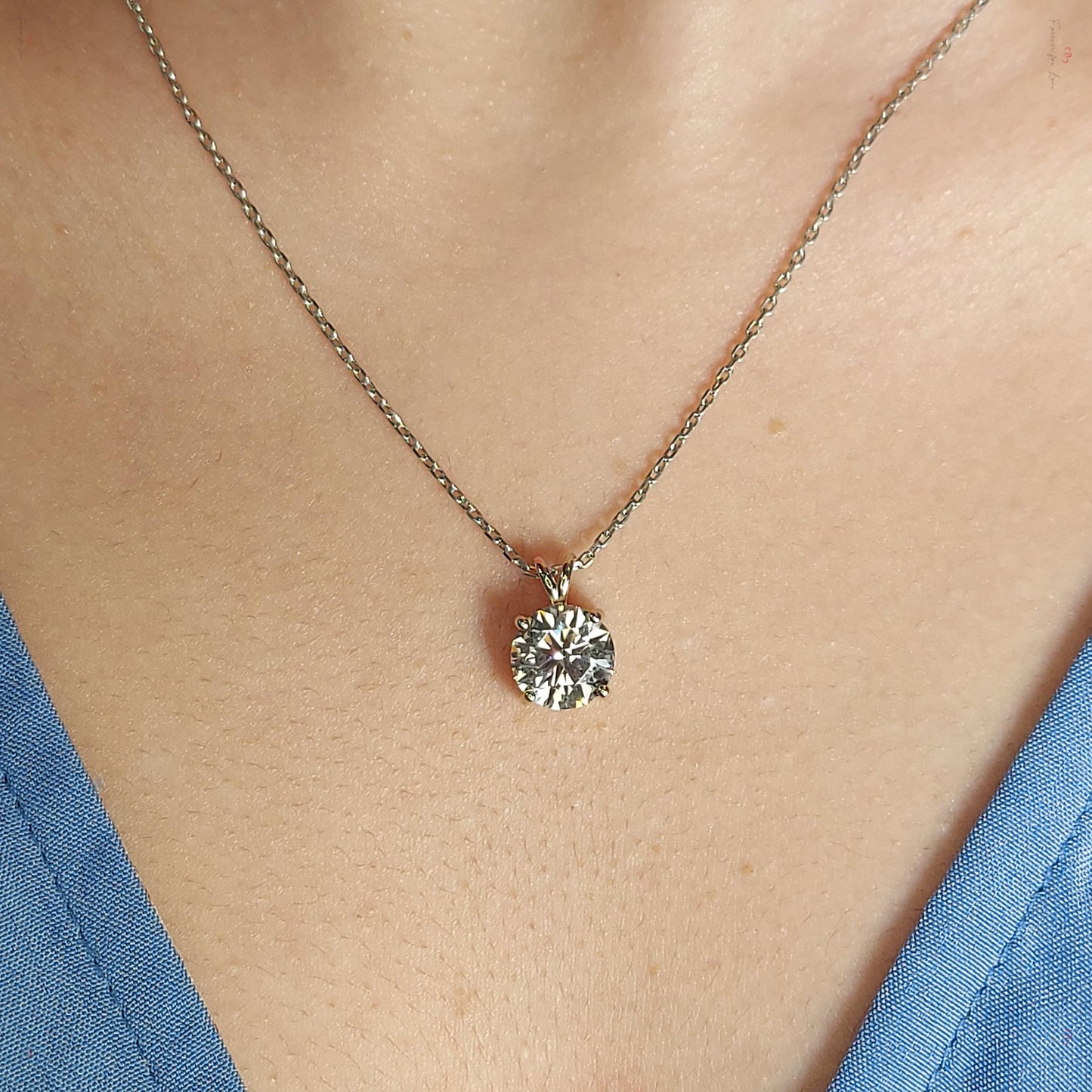 Round diamond Necklace, 14k White Gold, Dainty Minimalist Round Pendant, Real Diamond Womens Necklace, Special Gift For Her. 0.5 carat engagement ring in Gold or Platinum — custom handcrafted by Forever For Love