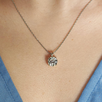Round diamond Necklace, 14k White Gold, Dainty Minimalist Round Pendant, Real Diamond Womens Necklace, Special Gift For Her.