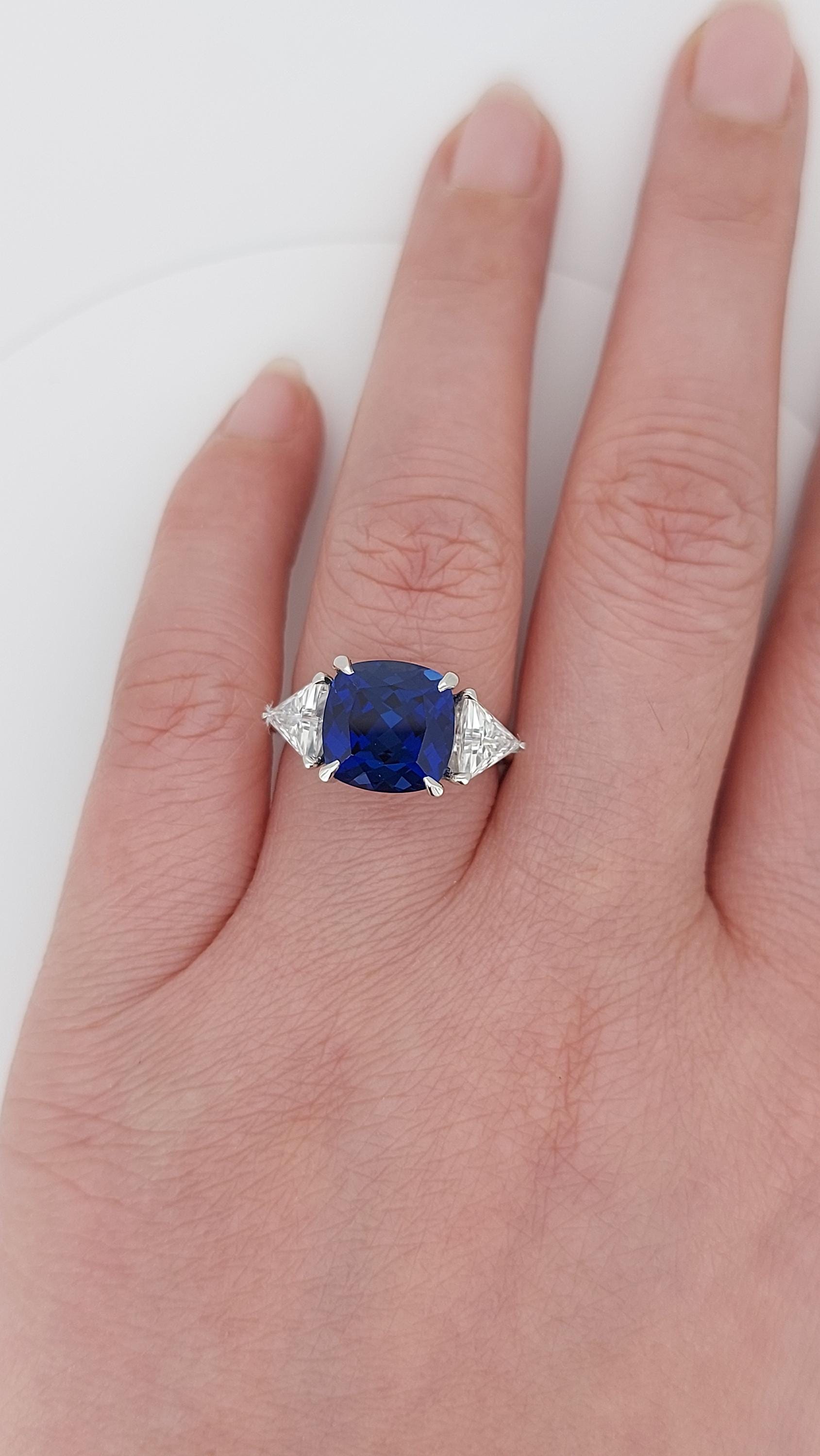 Blue Diamond, Sapphire Three Stone Engagement Ring