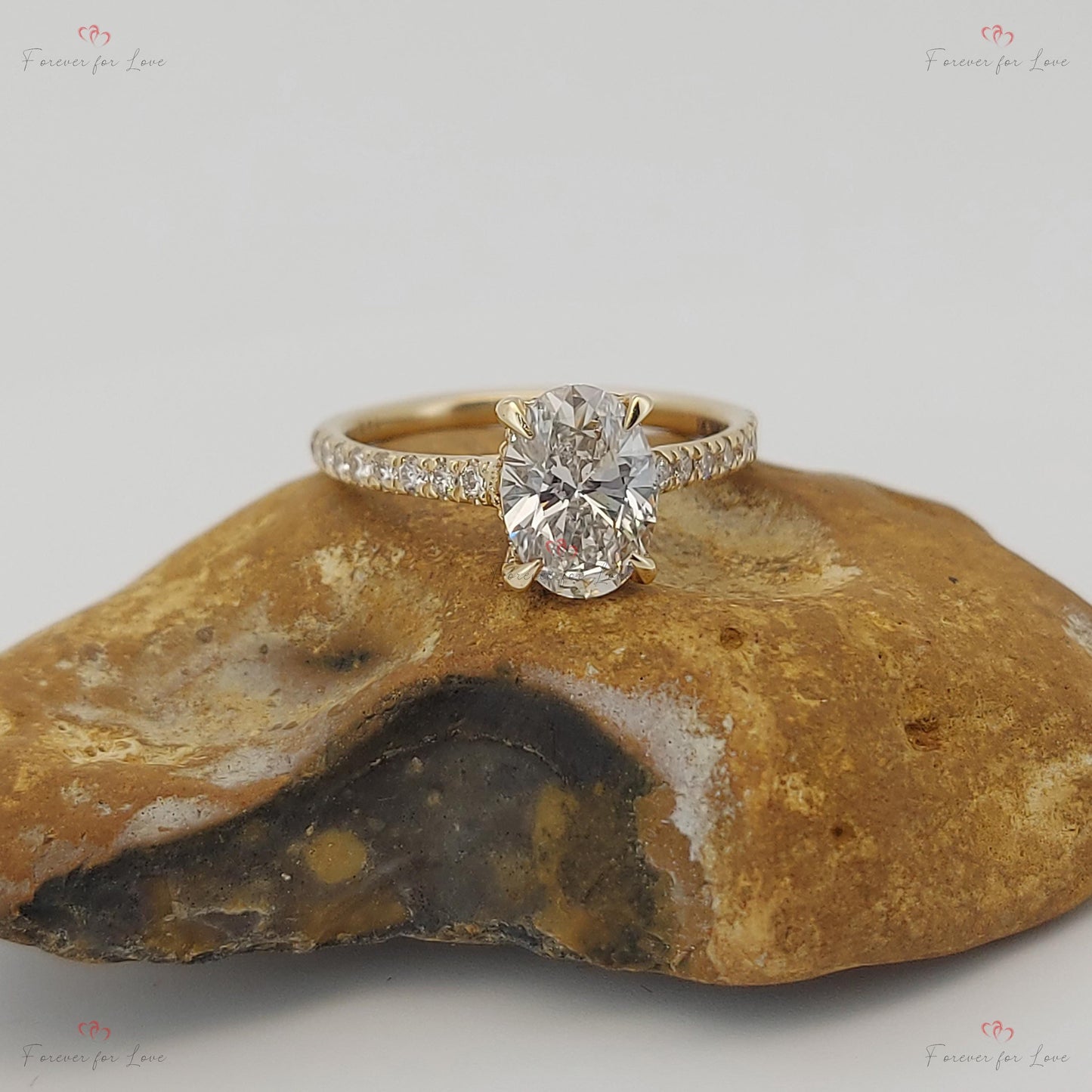 1.5 Ct IGI Certified Oval Diamond with Baguette Accents Ring Oval cut 1Ct Moissanite Brilliant Cut engagement ring in 935 Argentium Silver — custom handcrafted by Forever For Love