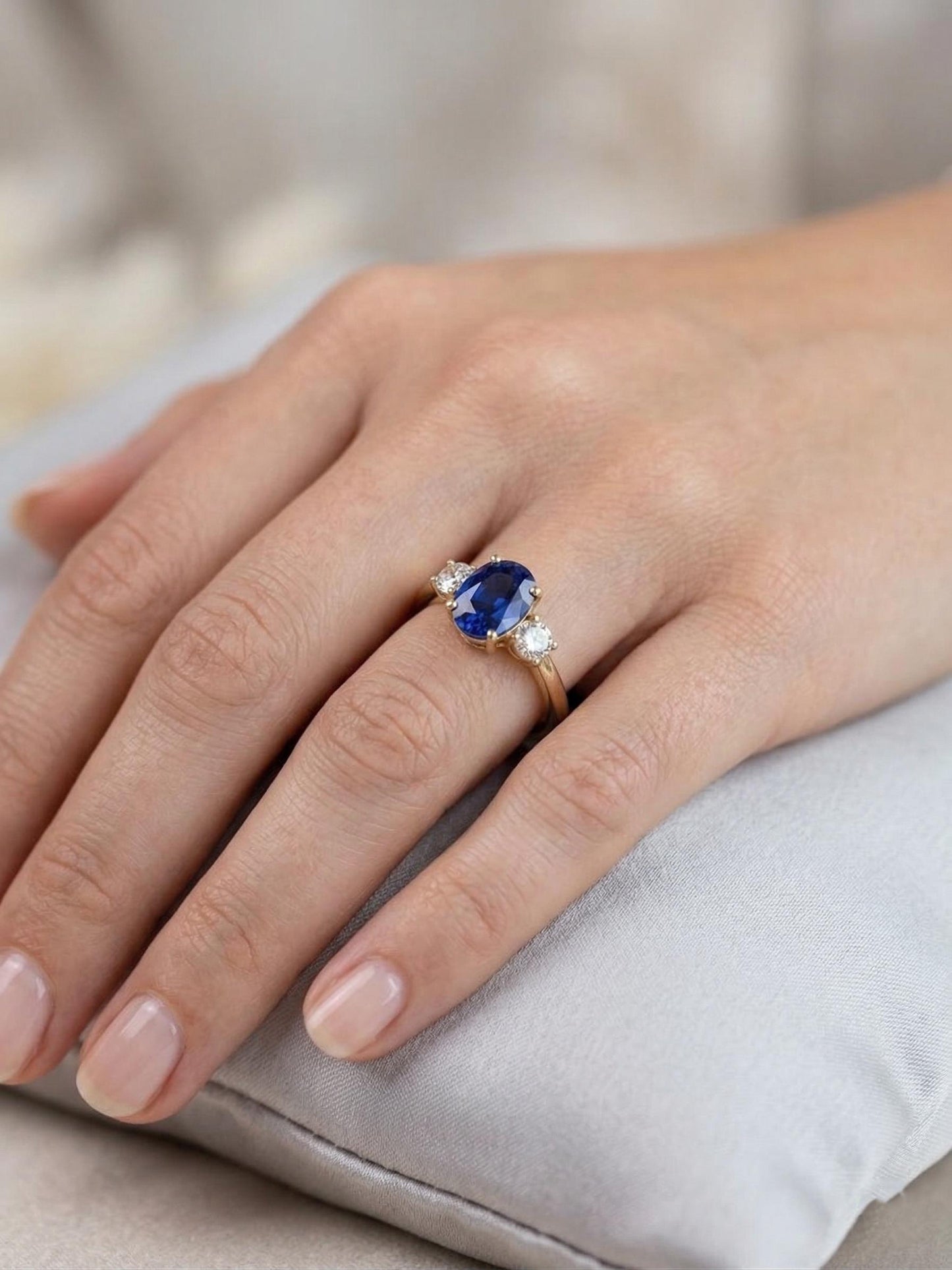 2.3 Ct Oval Blue Diamond, Sapphire Engagement Ring Oval cut 1Ct Natural Sapphire engagement ring in 935 Argentium Silver — custom handcrafted by Forever For Love
