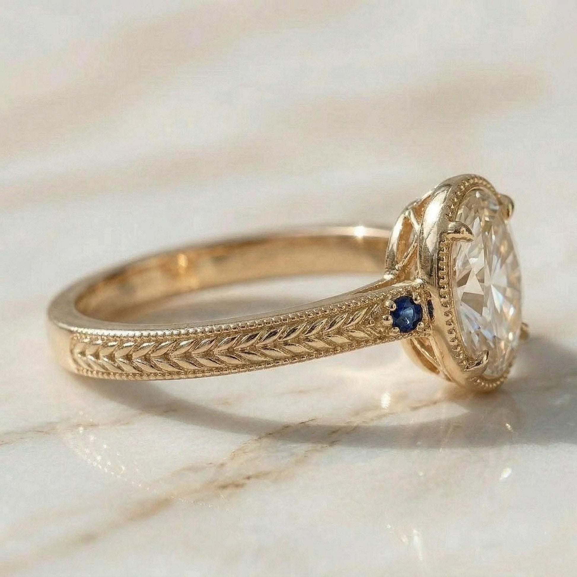 IGI Certified Oval Lab Diamond, Sapphire Engagement Ring